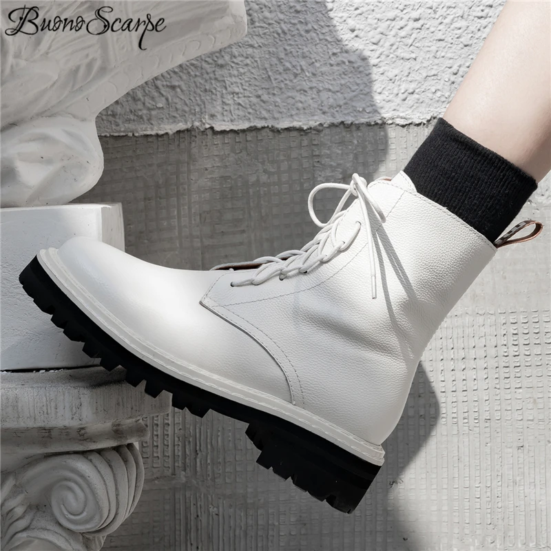 Buono Scarpe/женские брендовые кожаные ботильоны; короткие ботинки с перекрестной шнуровкой; botas Mujer; ботинки из натуральной кожи; Fenimina; Женская обувь в байкерском стиле