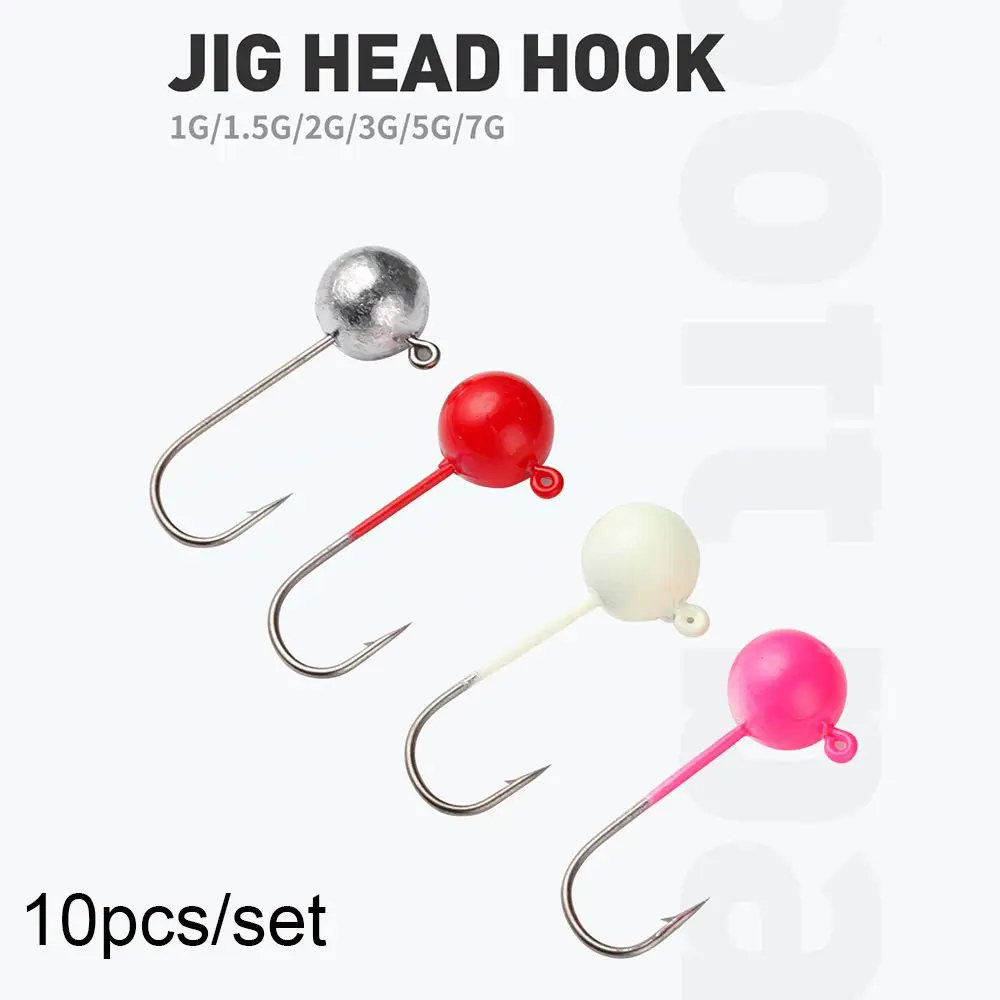 10pcs Luminous Rockfish Hook Fishing Jigging Bait Lead Head Hook Round Head  Barb Perforated Hook 1g 15g 2g 3g 5g 7g