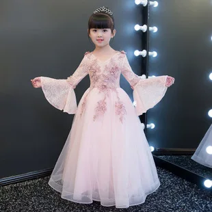 Children Birthday Formal Dress Autumn And Winter New Style Girls Nobility Fashion Catwalks Black And White with Pattern Tai