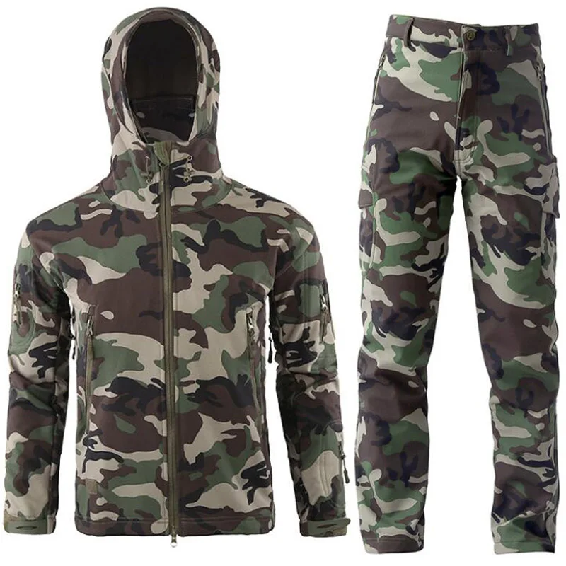 TAD gear, тактическая флисовая камуфляжная куртка, набор, Мужская армейская ветровка, водонепроницаемая, для охоты, комплект одежды, военная куртка и штаны - Цвет: jungle camo