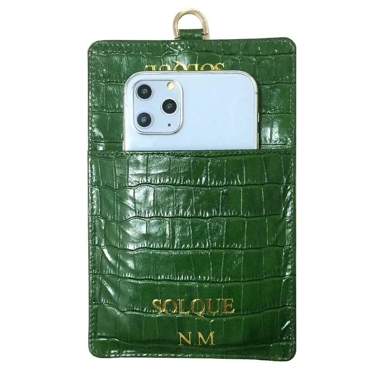 

PERSONALIZE CUSTOM NAME Initial Logo Genuiune Leather Strap Holder Card Pouch Case For iPhone 11 Pro Max XS X Cover Luxury Croco