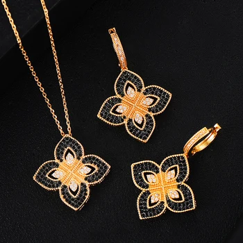 

GODKI Lucky Flower Necklace Earring Set Jewelry Set For Women Wedding Party Full Cubic Zircon Dubai Bridal Jewelry Set 2020