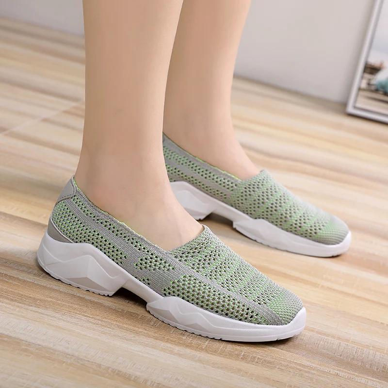 Spring Women Sneakers Shoes Unisex Lightweight Breathable Mesh Shoes Ballet Flats Ladies Slip on Flats Loafers Shoes Plus Size44
