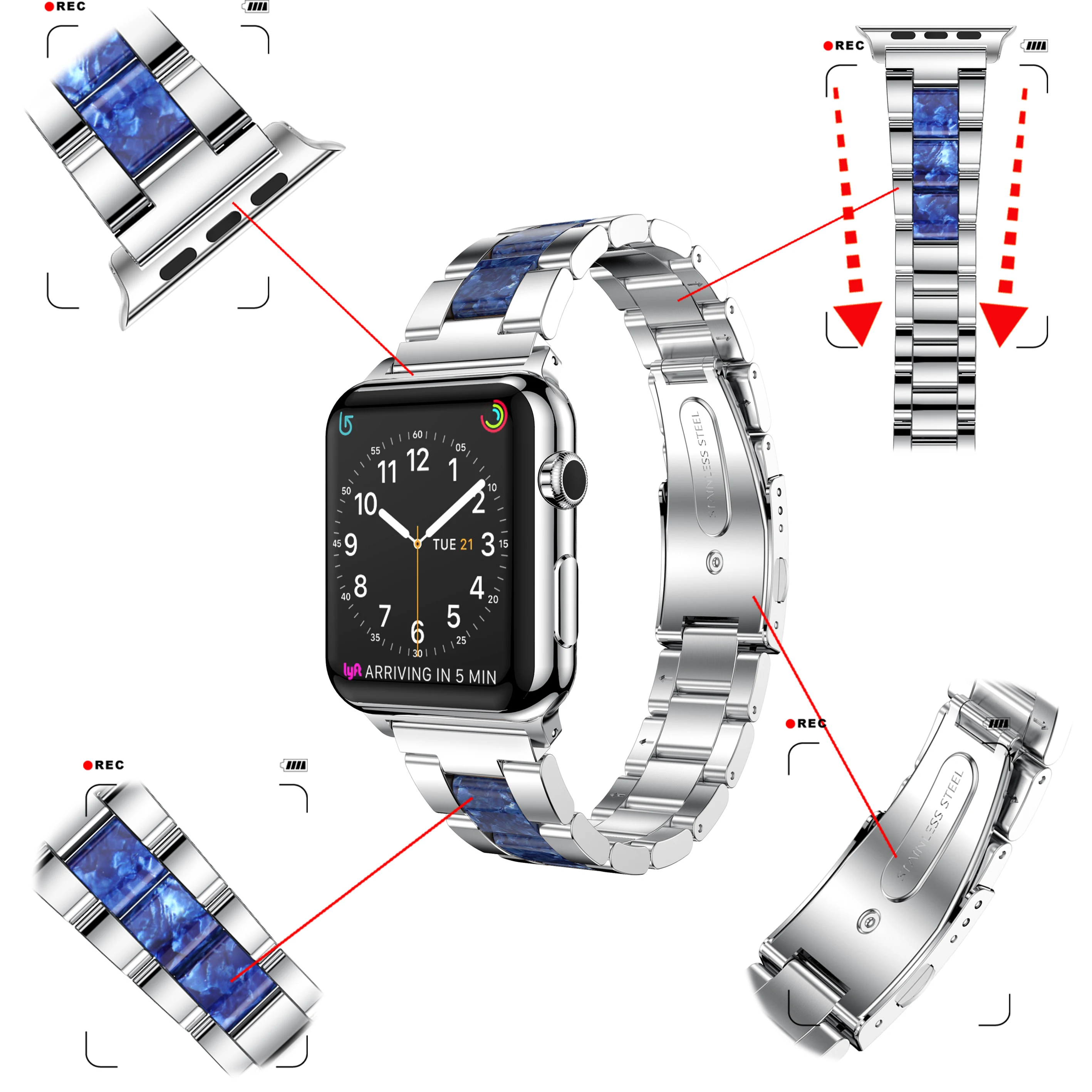 Нержавеющая сталь три Алмазный ремешок для наручных часов Apple Watch, 42 мм, 38 мм, версия наручных часов iWatch серии 5/4/3/2/1 44 мм 40 мм металлический ремешок браслет