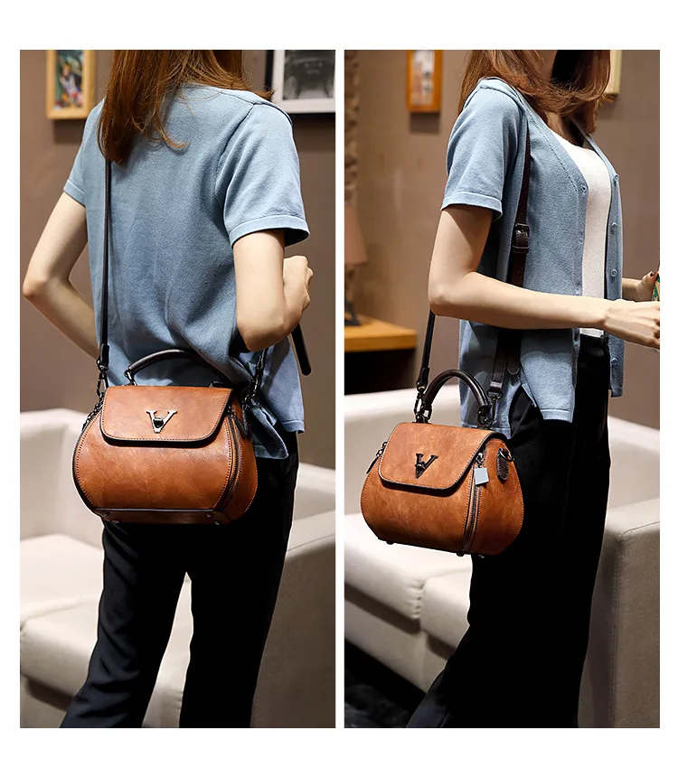 Cow Leather Women Shoulder Bags 2021 Solid Color Crossbody Messenger Purse Retro Top-Handle Bag Tote Shopping Handbags