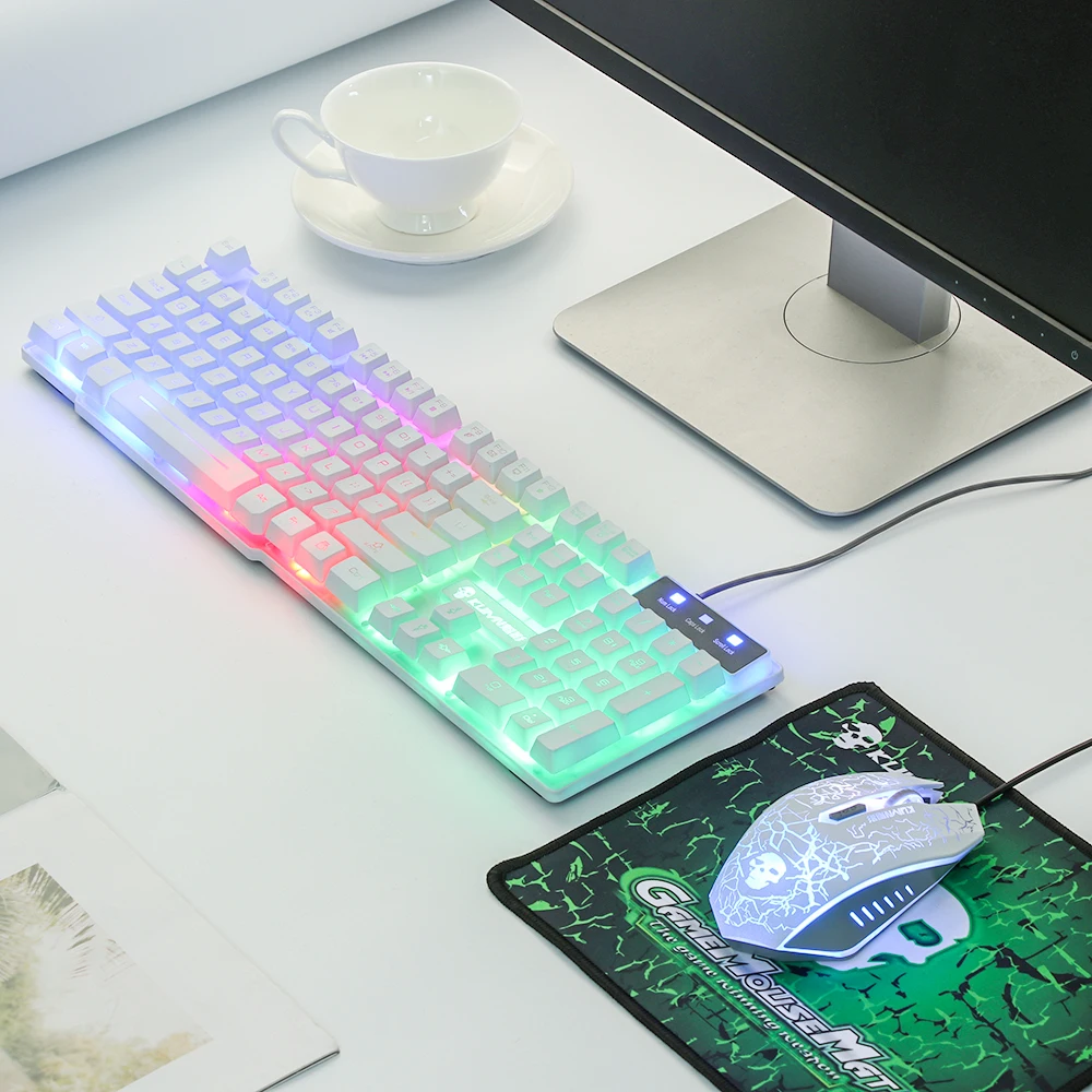 Игровая клавиатура T6 с радужной подсветкой набор светящихся клавиатур и мышей