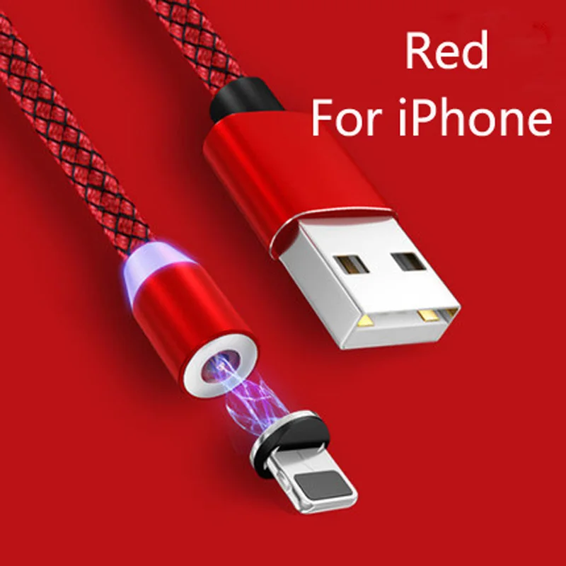 Нейлоновый Магнитный Micro type C USB кабель для быстрой зарядки Магнитный USB кабель для iPhone huawei honor 9X20 Nova 3 3i 4 5 5i Pro OPPO - Цвет: Red For IOS