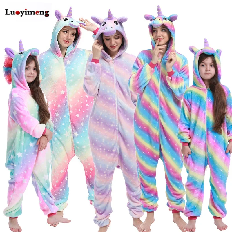 

New Adults Kigurumi Animal Pajamas Sets Winter Pyjamas Kids Flannel Cartoon Women Unicorn Pajamas Boys Girls Unicornio Sleepwear