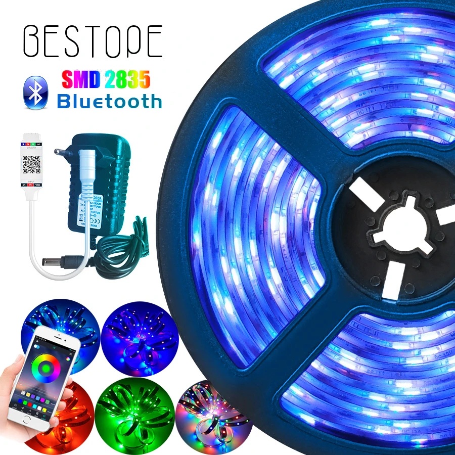 bluetooth led serit rgb led isik bant smd 2835 dc12v su gecirmez led isik led isik 5m 10m diyot serit esnek bluetooth uzaktan led strips aliexpress