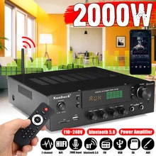 Sunbuck 2000w bluetooth estéreo amplificador de alta fidelidade 2.0 áudio potência controle remoto fone de ouvido jack usb sd AV-80