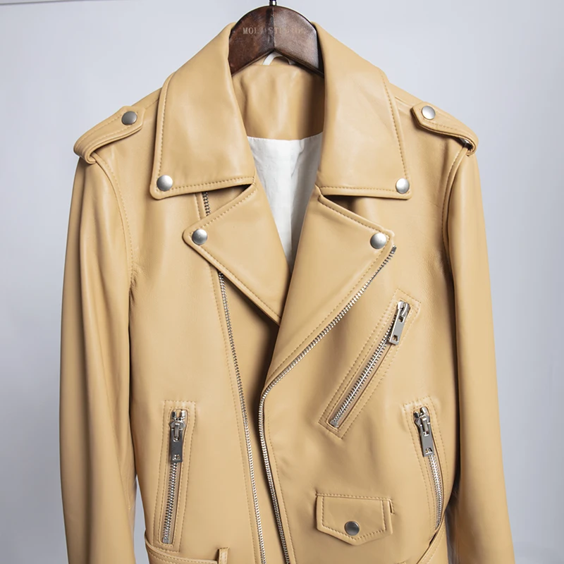 Autumn genuine leather jacket women nutural sheepskin leather moto biker coat female Dermal clothing real lesther blouse