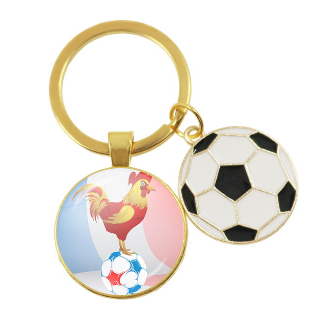 Football Team Emblem Keychain France Flag and Football Logo Key Ring Jewelry European Football Funs Cool Men Gift