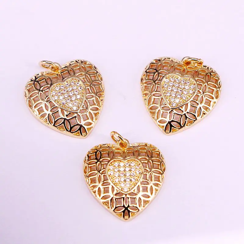 Pendants 10 шт., 21*21 мм, золотой цвет, кубический цирконий, сердце, подвеска, ожерелье, прозрачный CZ Шарм, микро подвеска Pave, массивные украшения - Окраска металла: Pendants