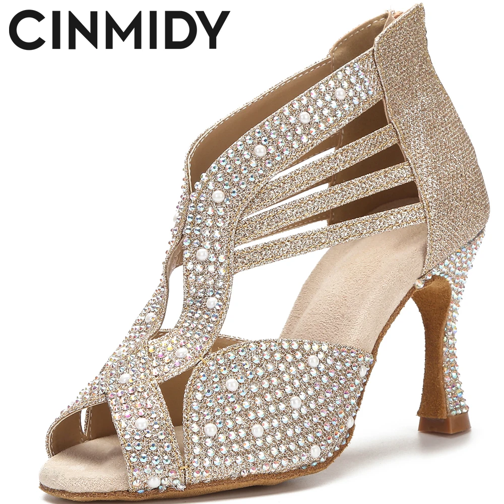 CINMIDY Rhinestone Dance Shoes Women Ballroom Dance Shoes Salsa Latin Dance Shoes Modern Shoes Indoor Soft Sole Party Shoes 2