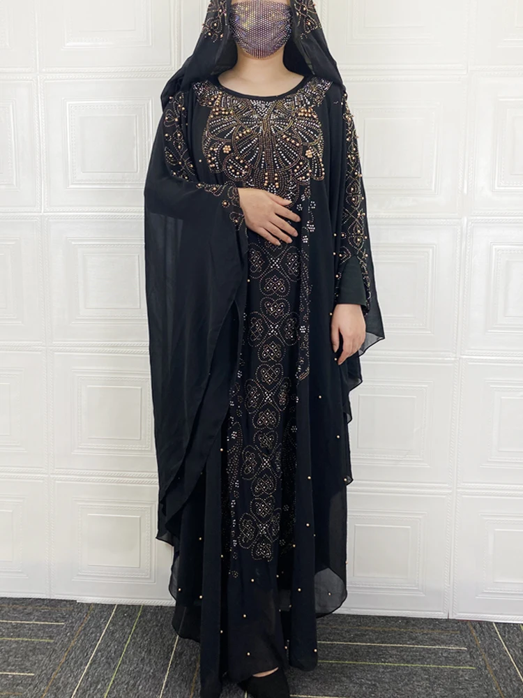 Luxury African Dresses for Women 2022 New Clothing Dashiki Diamond Abaya Dubai Robe Evening Long Muslim Dress Hood Cape | Тематическая