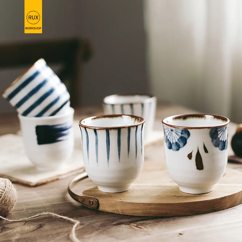 RUX 1-4pc 190ml Japanese style hand drawn tea cup Ceramic water cup Cuisine Drinkware Restaurant tableware
