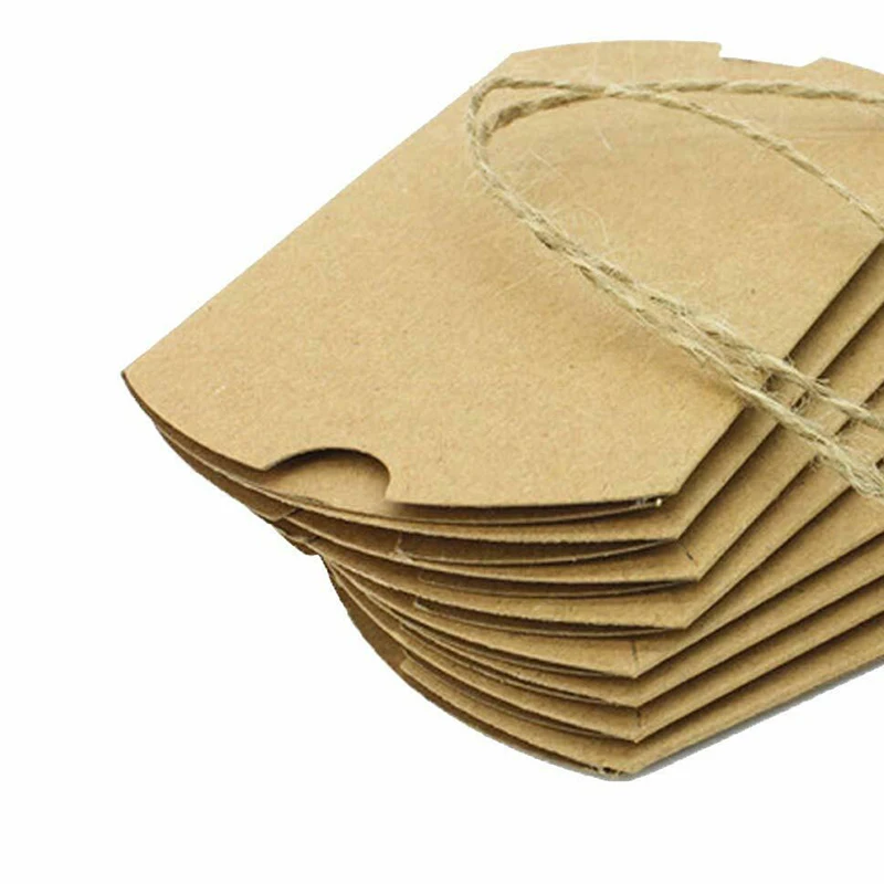 

100pcs Kraft Paper Pillow Favor Box Wedding Candy Favor Boxes Set With Jute Twine Gift Boxes Home Party Birthday Supplies