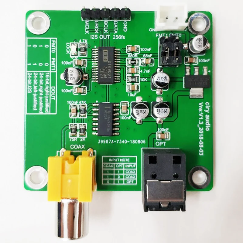 DIR9001 Fiber Coaxial Receiver Module SPDIF to I2S Sample rate 24bit 96Khz Dedicated for DAC coaxial RCA optical fiber