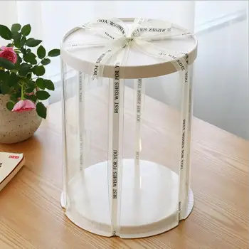 

6 inch Transparent Empty Paper/PVC Round Gift Box for Cake Box Teddy Bear Rose Bear Flower Rabbit Gift Box Packaging