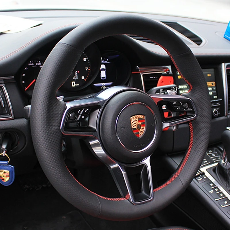 

For Porsche Macan Panamera Cayenne modified, suede interior leather hand-stitched steering wheel cover