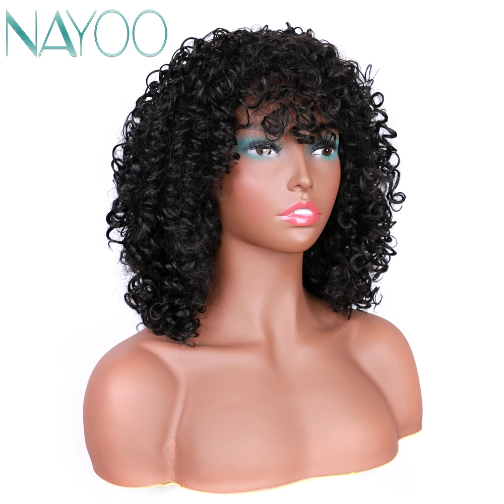 

Nayoo Hair Natural Black Synthetic Wigs for Women Black Mixed Brown Wig Short Afro Kinky Curly Wig Heat Resistant Fiber