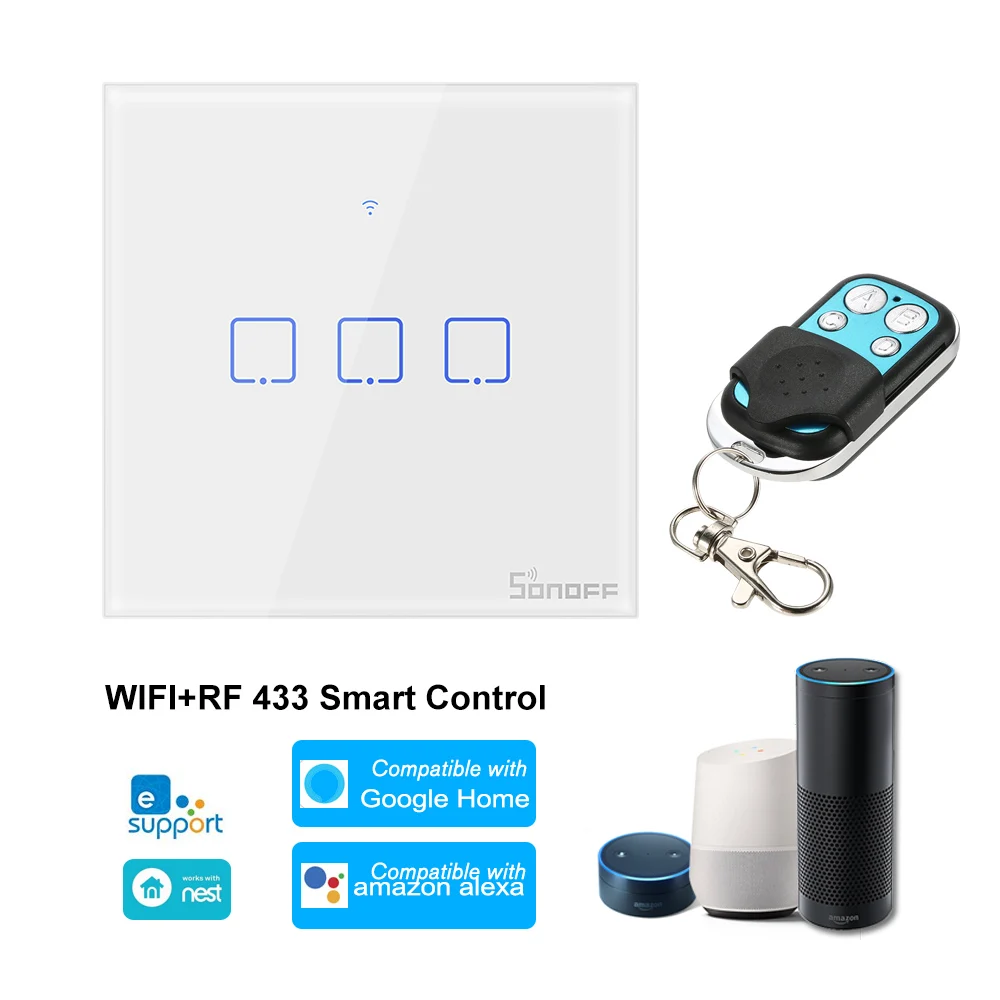 Интеллектуальный выключатель света SONOFF T1 UK 3C-TX 3 Gang умный переключатель