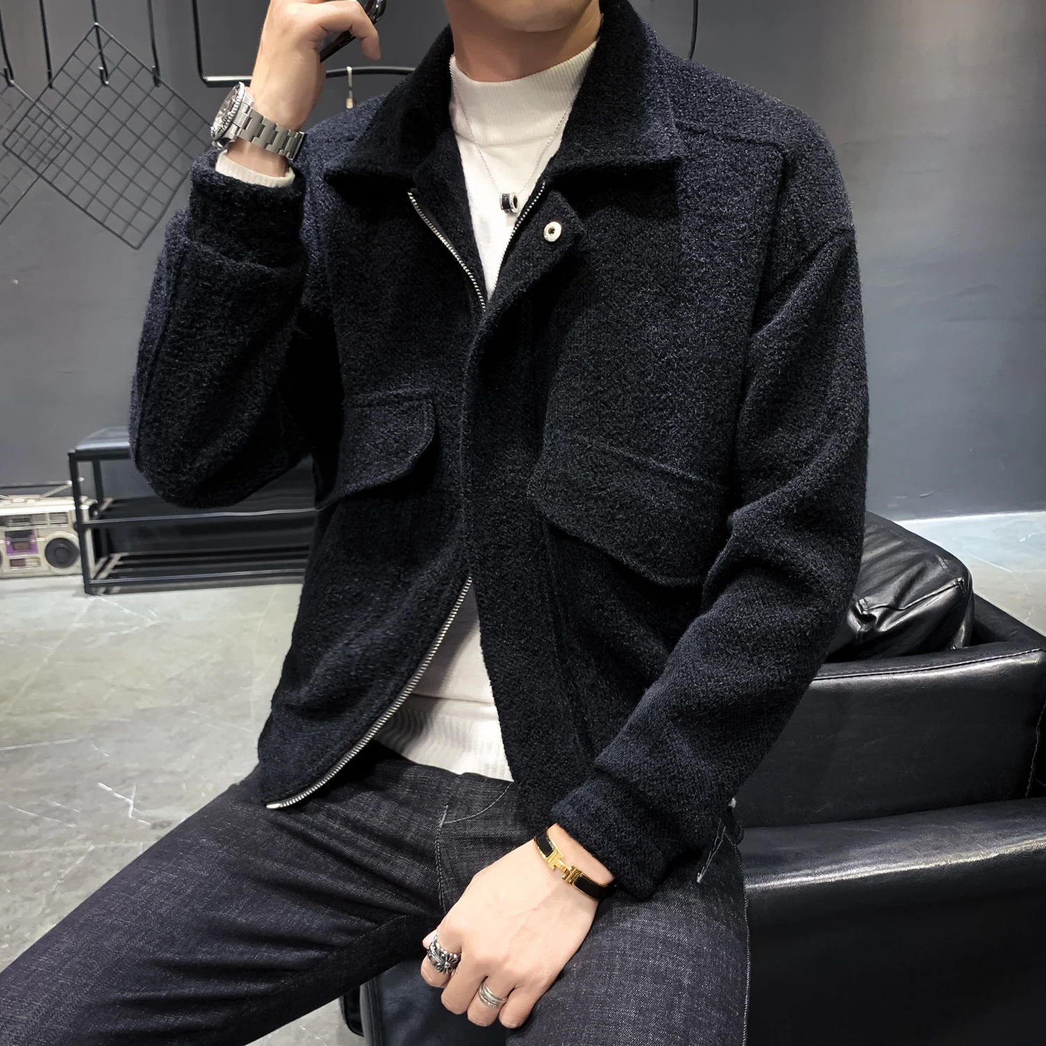 Новинка Зима 2019 модная одежда в меховом стиле короткое повседневное шерстяное