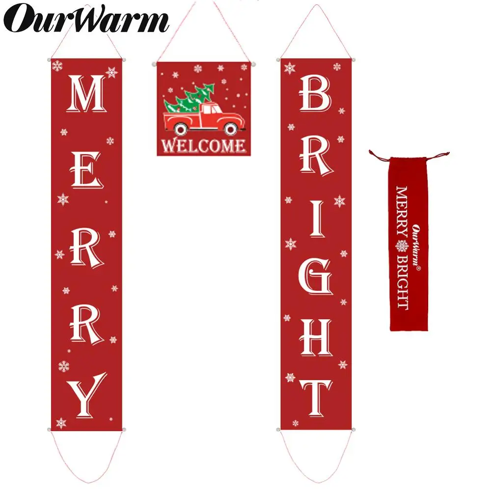OurWarm 4 шт./компл. Рождество крыльцо знак декоративные дверной баннер Merry яркий крыльцо неоновая вывеска для дома и сада для рождественской вечеринки украшения