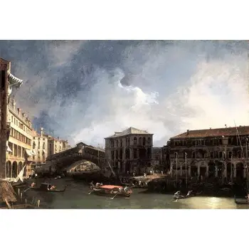 

3 Handmade Art Paintings by Teachers - CANALETTO The Grand Canal Near Ponte Di Rialto Venice cityscape - Oil Painting on Canvas
