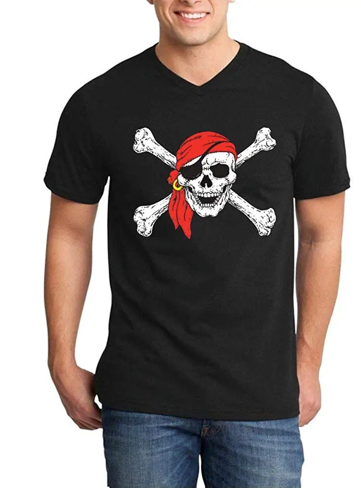 TSDFC пиратский череп и скрещенные кости Мужская футболка с v-образным вырезом флаг