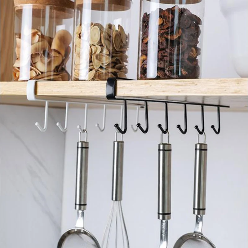 

1Pcs kitchen cabinet hooks finishing wardrobe storage rack multi-function 6 hooks home wrought iron metal storage rack