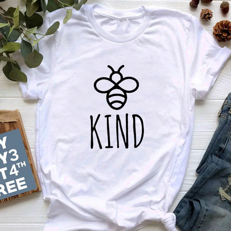 Be kind Graphice Футболка женская хлопковая негабаритная футболка Летняя модная футболка с принтом пчелы Harajuku