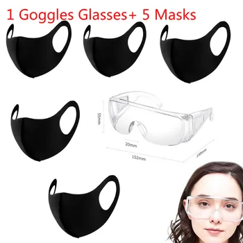 

1PCS Safety Goggles Glasses+ 5 Masks Dust-Proof Transparent Working Glasses Lab Dental Eyewear Splash Eye Anti-wind Glasses Mask