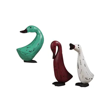 

3 Pcs A Set Wooden Carving Duck Shape Craft Decoration Creative Villatic Style Desktop Ornament for Home Office