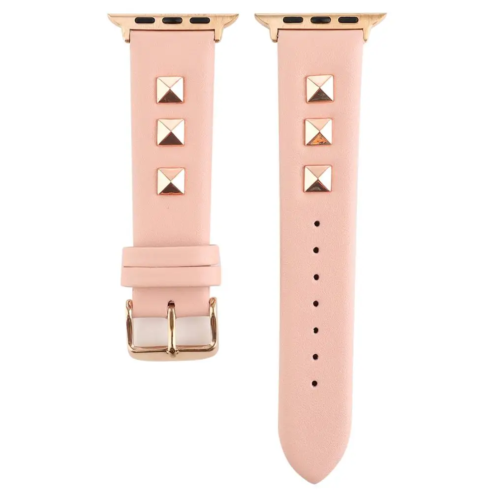 Pink Розовое золото металлические часы на заклепках для Apple watch band 42/38 мм кожаный ремешок для спортивных часов для iWatch series 4 3 2 1 44/42 мм аксессуары - Цвет ремешка: Pink