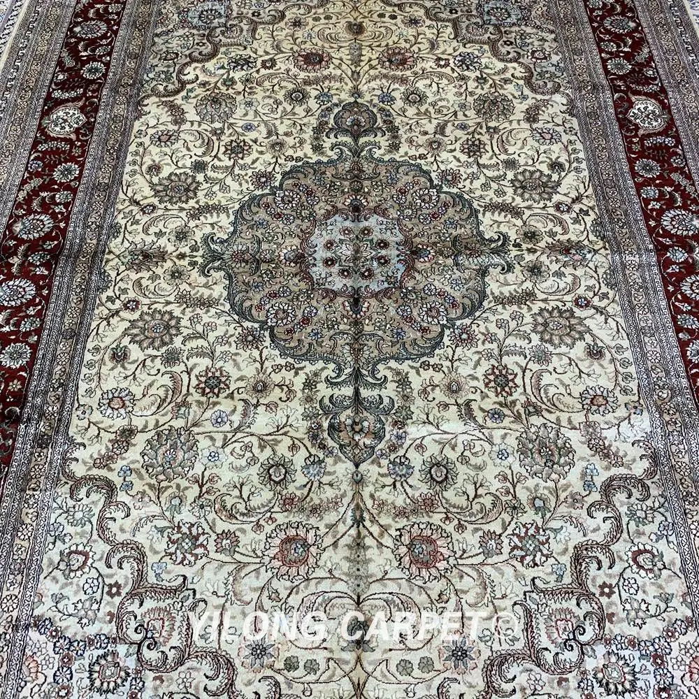 YILONG 6'x9' бежевый шелковый ковер ручной работы традиционные персидские ковры для гостиной(YXR367B