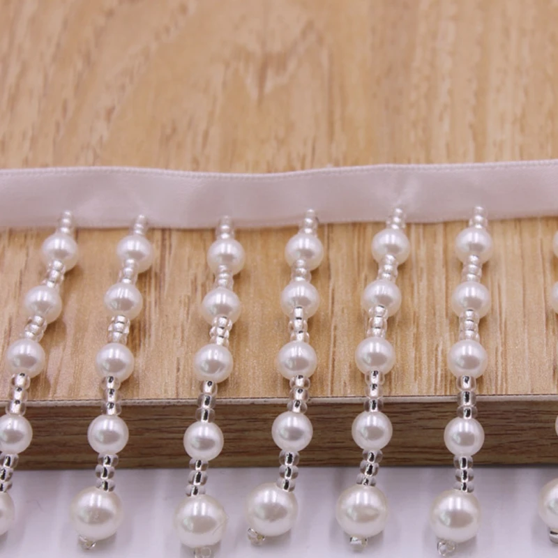 1 Yard weißes Perlen-Seidenquastenband, Perlenbesetztes Spitzenband, Perlen, Kleidungsanhänger, Quasten für Schmuck, DIY-Zubehör – Detail 6