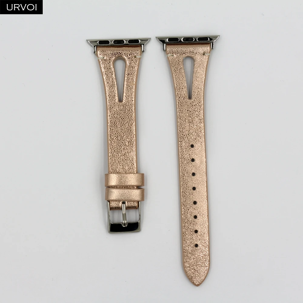 Gold S URVOI T отверстие ремешок для наручных часов Apple Watch, версии 3 ватт, 54/2/1 пояса из натуральной кожи swift кожаный ремешок для наручных часов iWatch, наручные современный дизайн лента для девушки - Цвет ремешка: Gold S
