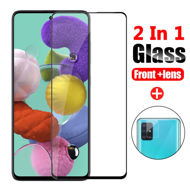 

2IN1 For Samsung A51 glass on for Samsung Galaxy A51 A 51 A515F Cover Glass Protective Camera Screen Protector A515 SM-A515F/DS