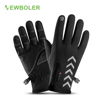 

NEWBOLER Winter Sport Bike Gloves Thermal Windproof Warm Full Finger Touch Cycling Gloves Waterproof Bicycle Glove For Men Women