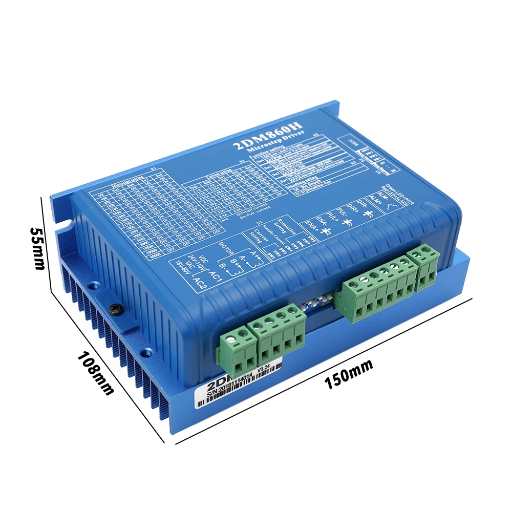 

2DM860H Digital Two Phase Controller Stepper Motor Microstep Driver Smooth Movement Low Noise High Speed Torque Compensation