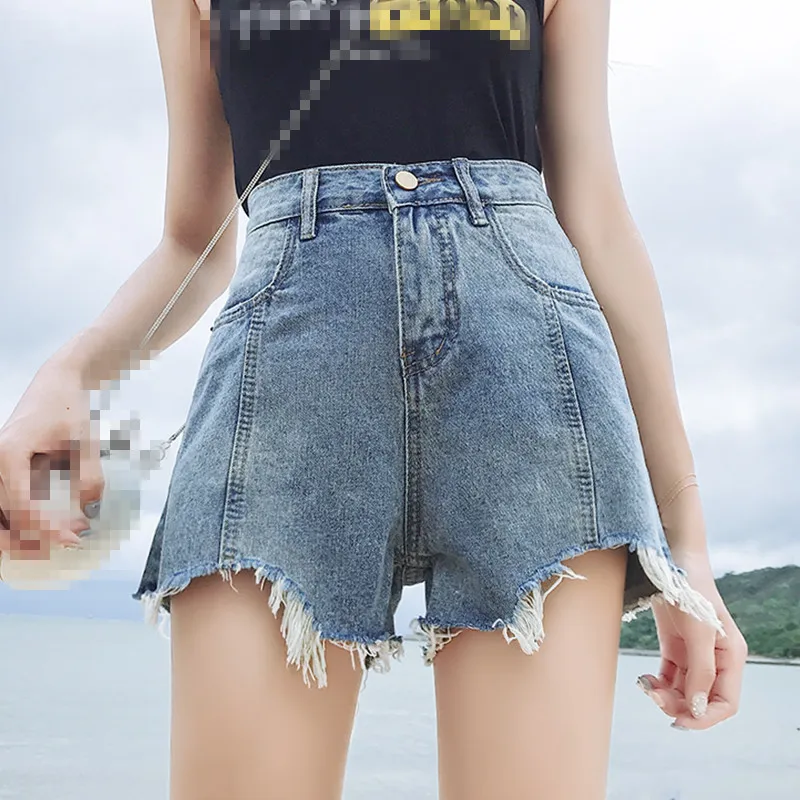 ZB4112 summer new women fashion big size holes slim wide legs high-waisted denim shorts cheap wholesale