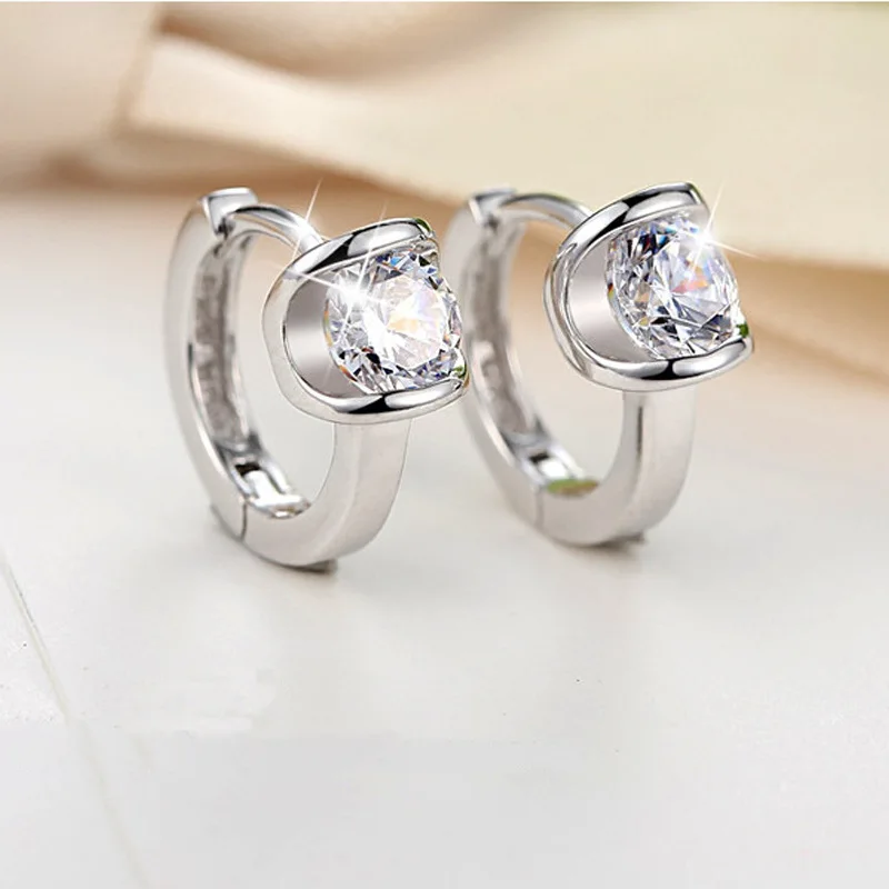 

Exquisite Silver Plated Circle Small Hoop Earrings Round Cut Zircon Men Women's Crystal Earrings Wedding Jewelry Lover's Gifts