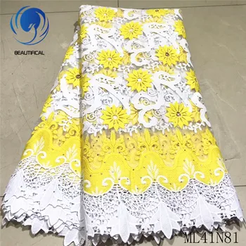 

Beautifical african lace fabrics Latest design french net lace mix guipure lace with stones lace embroidery fabric ML41N81
