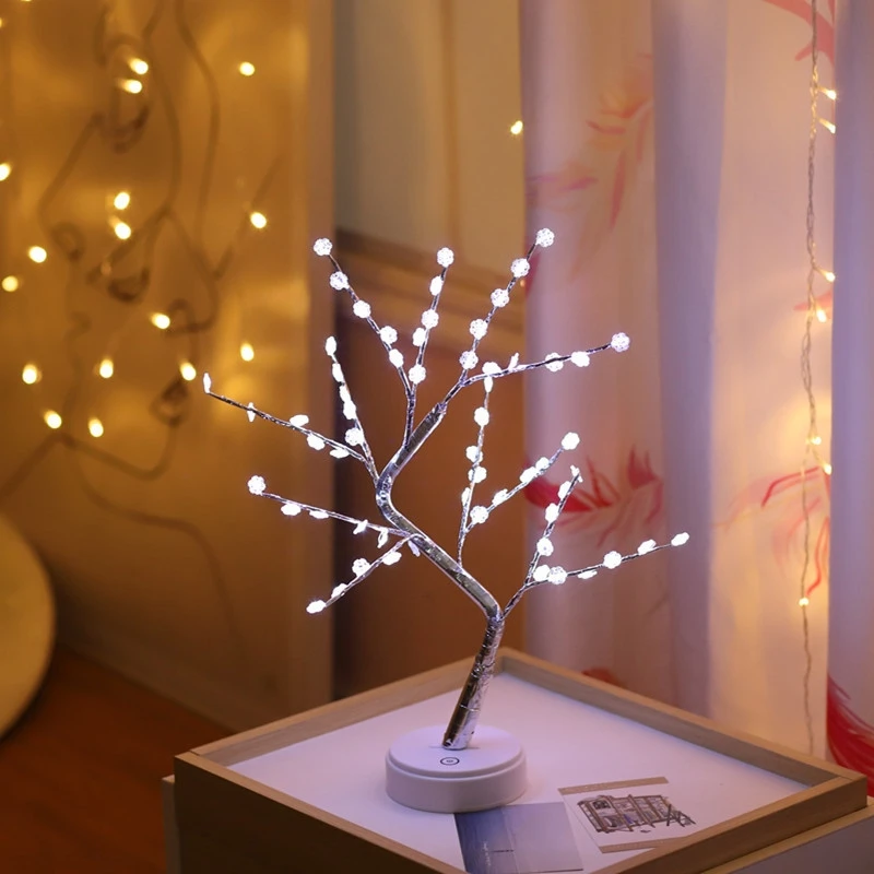 ASTRORA, Рождественский медный провод, ветка дерева, сенсорный выключатель, светодиодный ночник, пять стилей, фестиваль, для гостиной, спальни, подарок - Испускаемый цвет: snowflake white