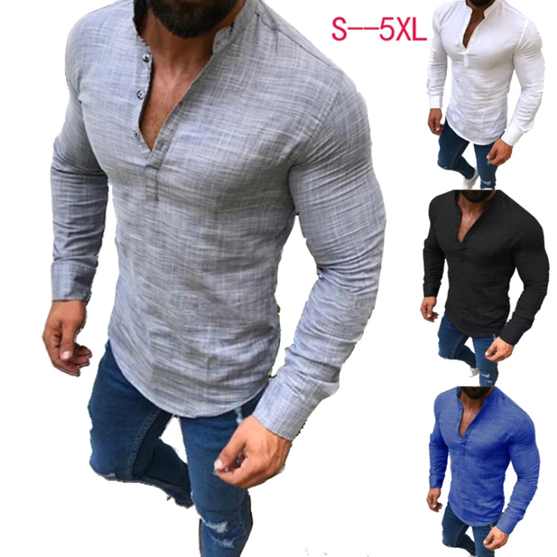 

Mens shirt Blouse Brief Breathable Comfy Solid Color Long Sleeve Loose Casual shirt Blouse Plus Size M-5XL
