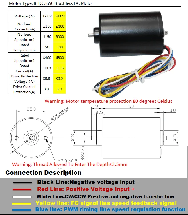 Chihai мотор CHB-BLDC3650 бесщеточный 24 В 8000 об/мин 12 В 4000 об/мин двигатель постоянного тока для потолочный вентилятор
