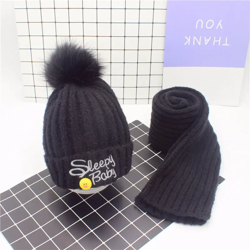 Black G04 Calymel, шерстяные милые шапки для девочек, шарф, набор, согревающий акриловый шейный платок, Повседневная вязаная шапка, защита для ушей - Цвет: Black G04