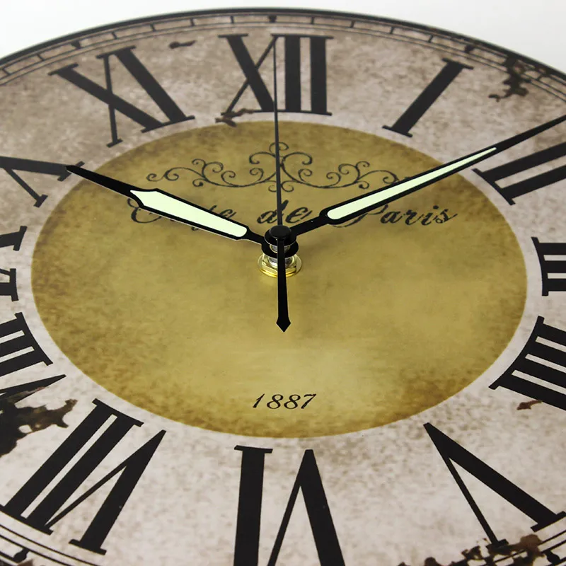 HQ Antique Simple Design Big Round Wall Clock Watch Silent Home Cafe Office Bar Kitchen Wall Large Decorative vintage Wall Clock