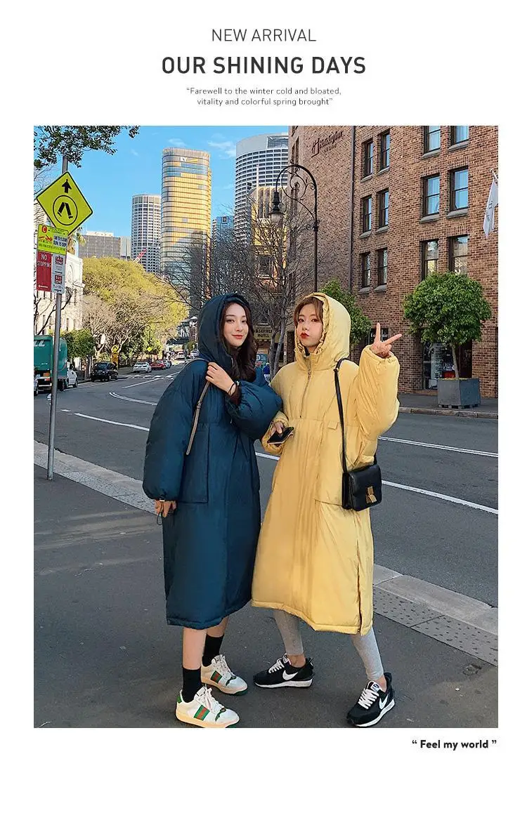 Students Thick Warm Solid Color Cotton Coat Women's Mid-length 19 Winter New Style Korean-style Loose Casual Hooded Pullover Cot